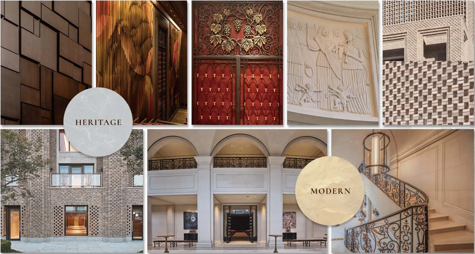 Interior and facade details of Shinsegae Namsan, grouped as heritage and modern